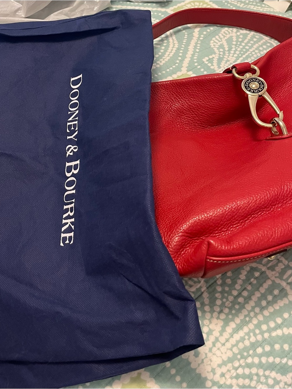 Dooney & Bourke Red Pebble Leather Shoulder Bag with Gold Hardware